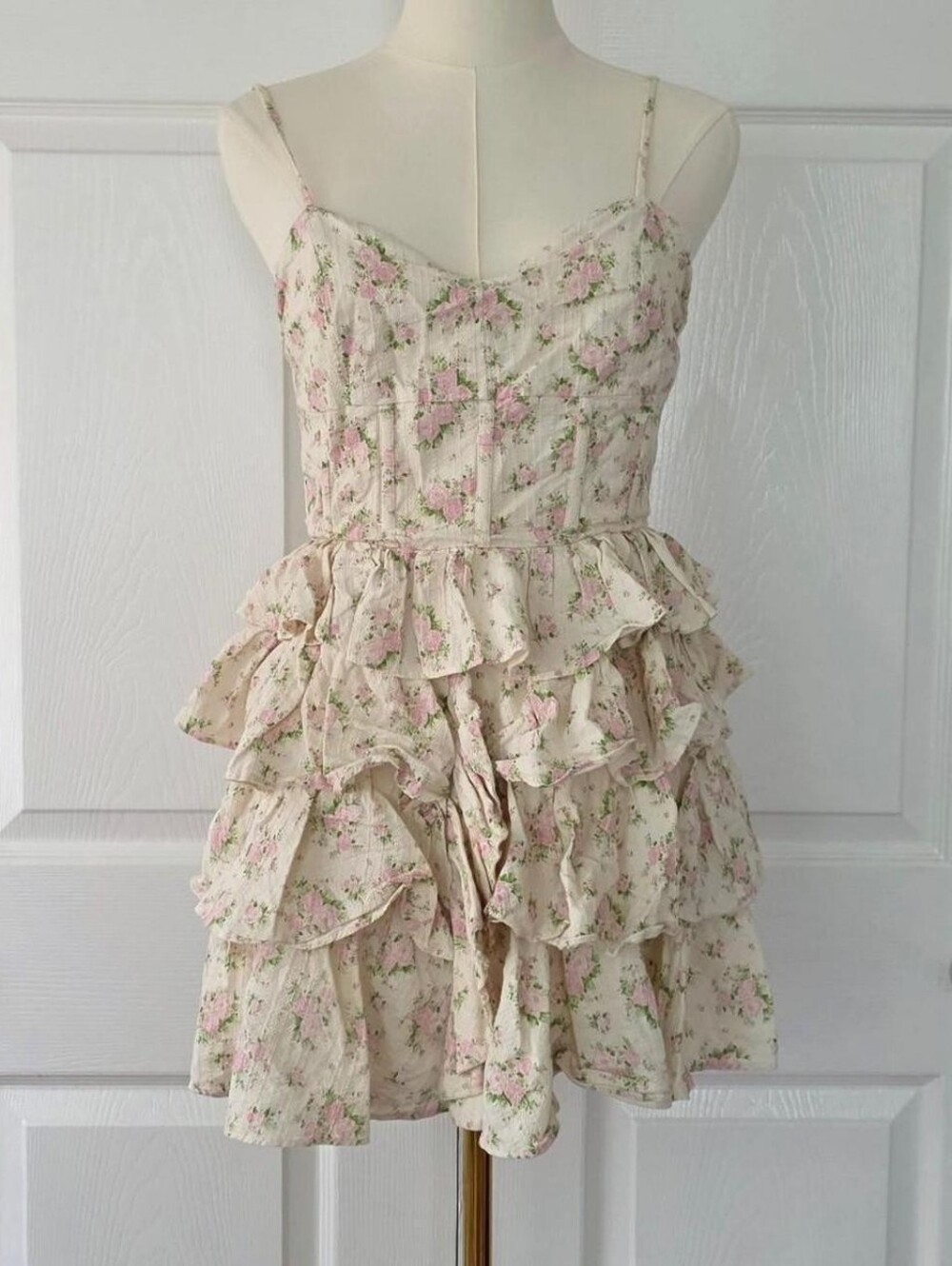 ♡ Floral Ruffle Mini Dress, Olivaceous, Size Medium ♡